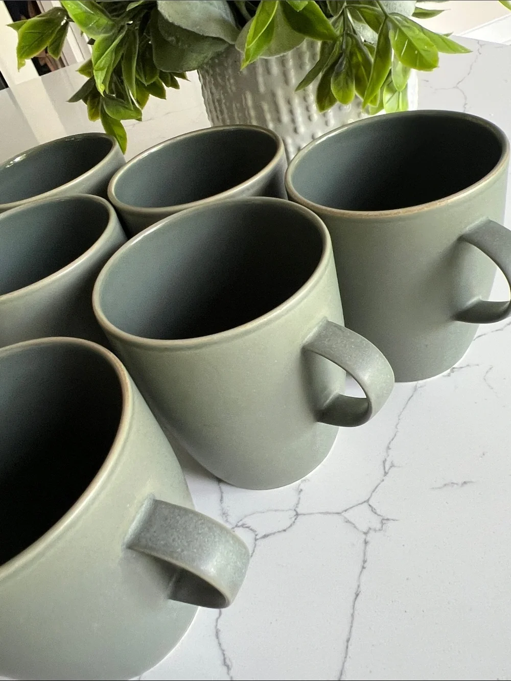 Crate&Barrel Matte Green Ceramic Tea Mugs with Sugar and Creamer
